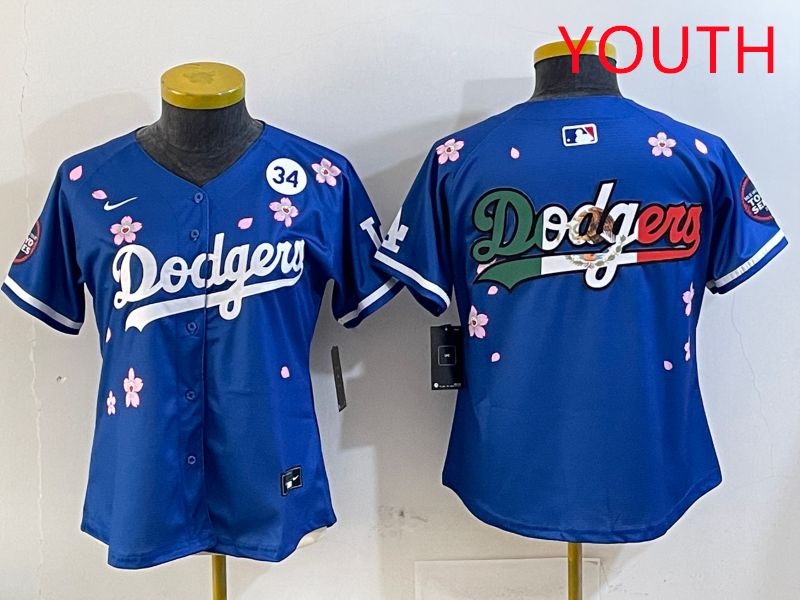 Youth Los Angeles Dodgers Blank Blue Sakura Edition 2025 Nike MLB Jersey style 10->youth mlb jersey->Youth Jersey